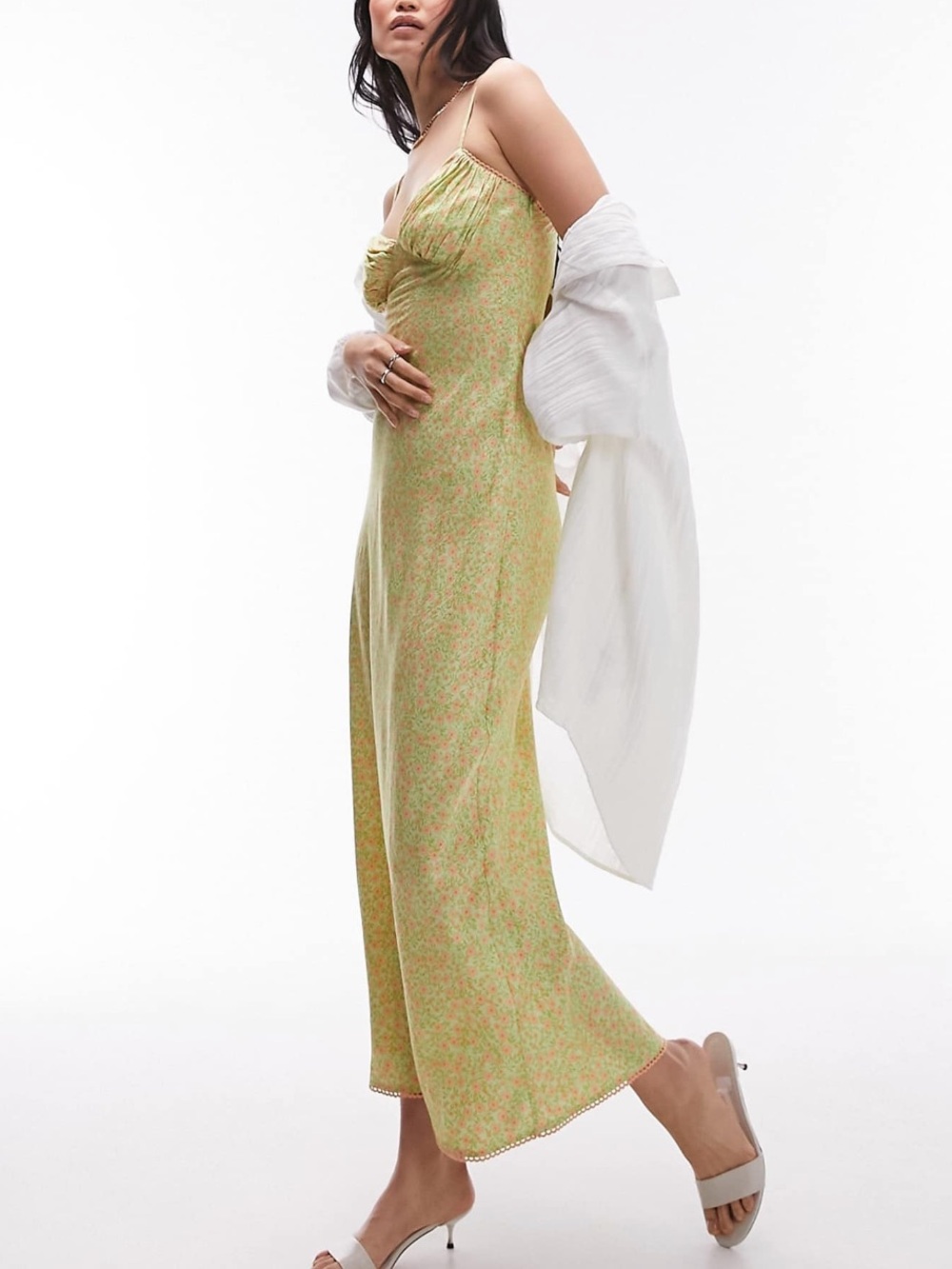 Topshop Green Floral Slip Maxi Dress